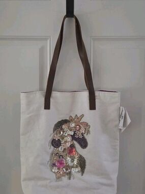 Cracker Barrel Jeweled Unicorn Horse Canvas Bag Leather Strap Snap New NWT